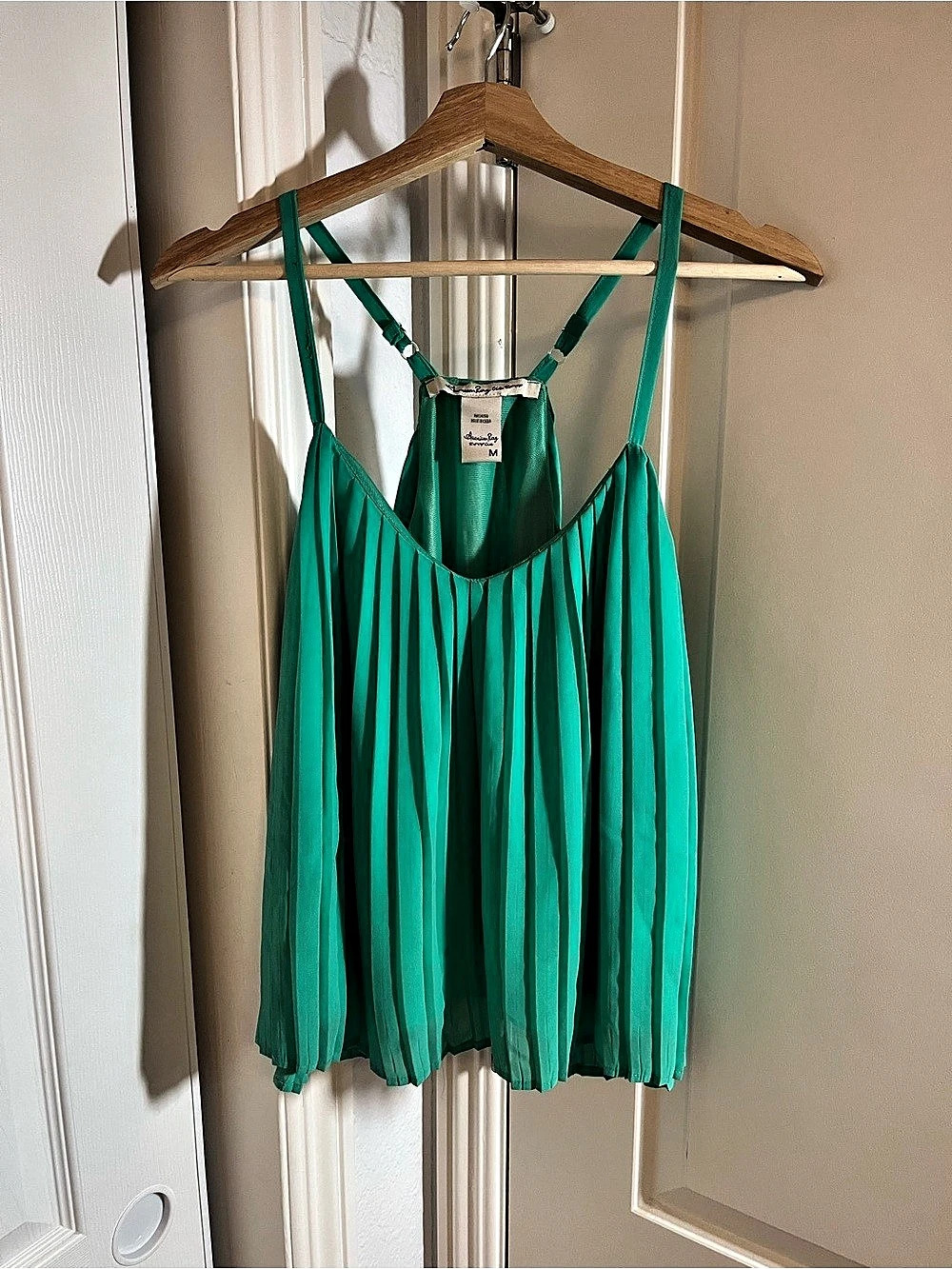 American Rag Cie Pleated Striped Cami in Green Medium Like New